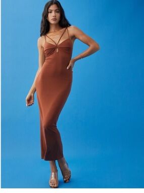 Reformation Brown Strappy Midi Dress